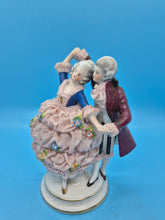 Lovers Dancing Porcelain Figurine - Blue & Pink Dresden Dress