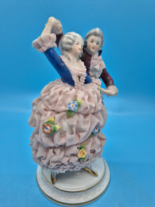 Lovers Dancing Porcelain Figurine - Blue & Pink Dresden Dress