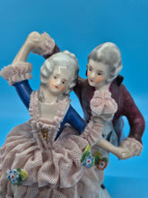 Lovers Dancing Porcelain Figurine - Blue & Pink Dresden Dress