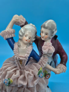 Lovers Dancing Porcelain Figurine - Blue & Pink Dresden Dress