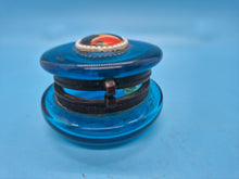 Victorian Face Blue Glass Hinge Top Trinket Box Dresser Jar