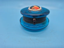 Victorian Face Blue Glass Hinge Top Trinket Box Dresser Jar