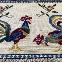 Vintage 1970’s Crewel Needlework Tapestry Art Needlepoint Rug Vibrant Pair of Roosters