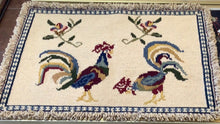 Vintage 1970’s Crewel Needlework Tapestry Art Needlepoint Rug Vibrant Pair of Roosters