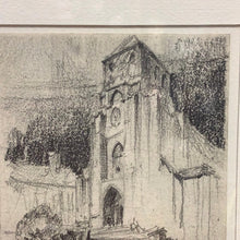 Cathedral Door and Tower By A. Lord Original Graphite on Paper Gold Wood Frame