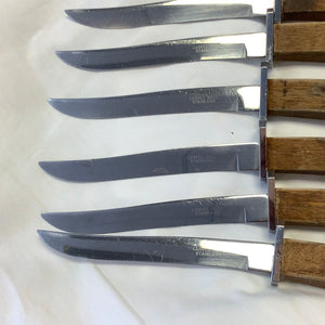 Mid Century Woodlawn By Carvel Wood Handles Set 6 in Wood Holder Tray