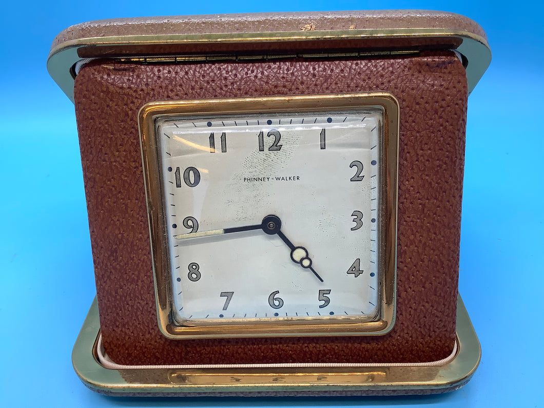 Vintage Phinney-Walker Leather Case Travel Clock
