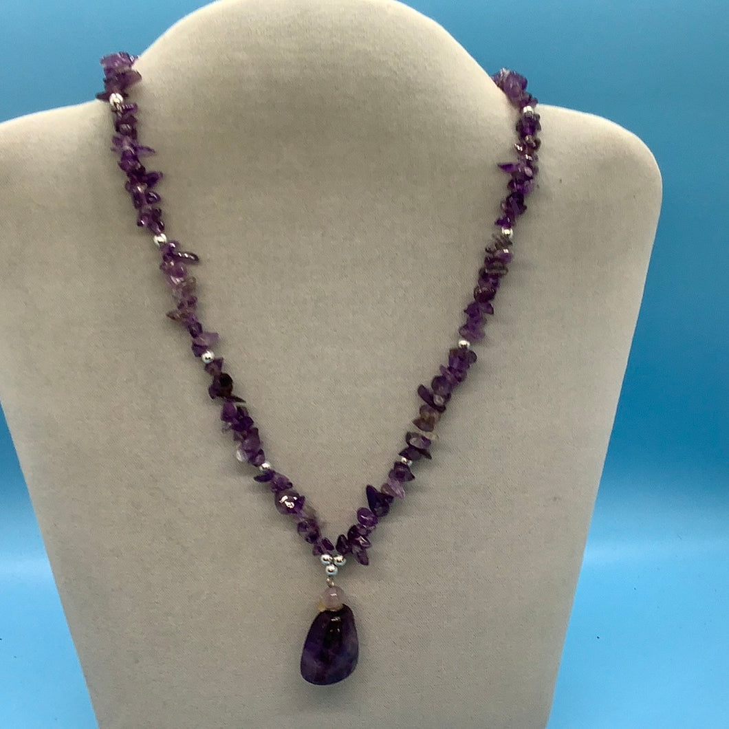 Amethyst Chip Necklace With Pendant Total 16