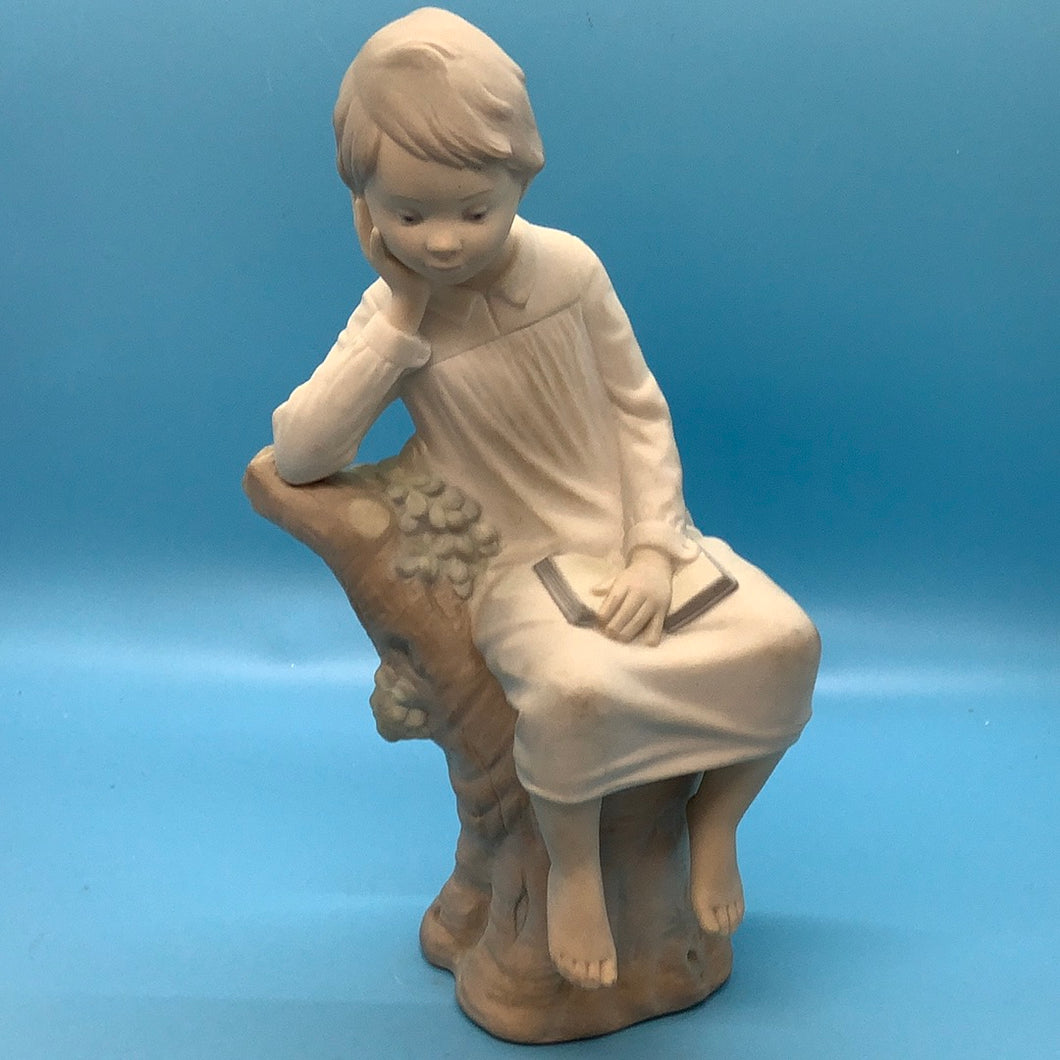 Lladro, Bisque Boy in Nightgown with Book