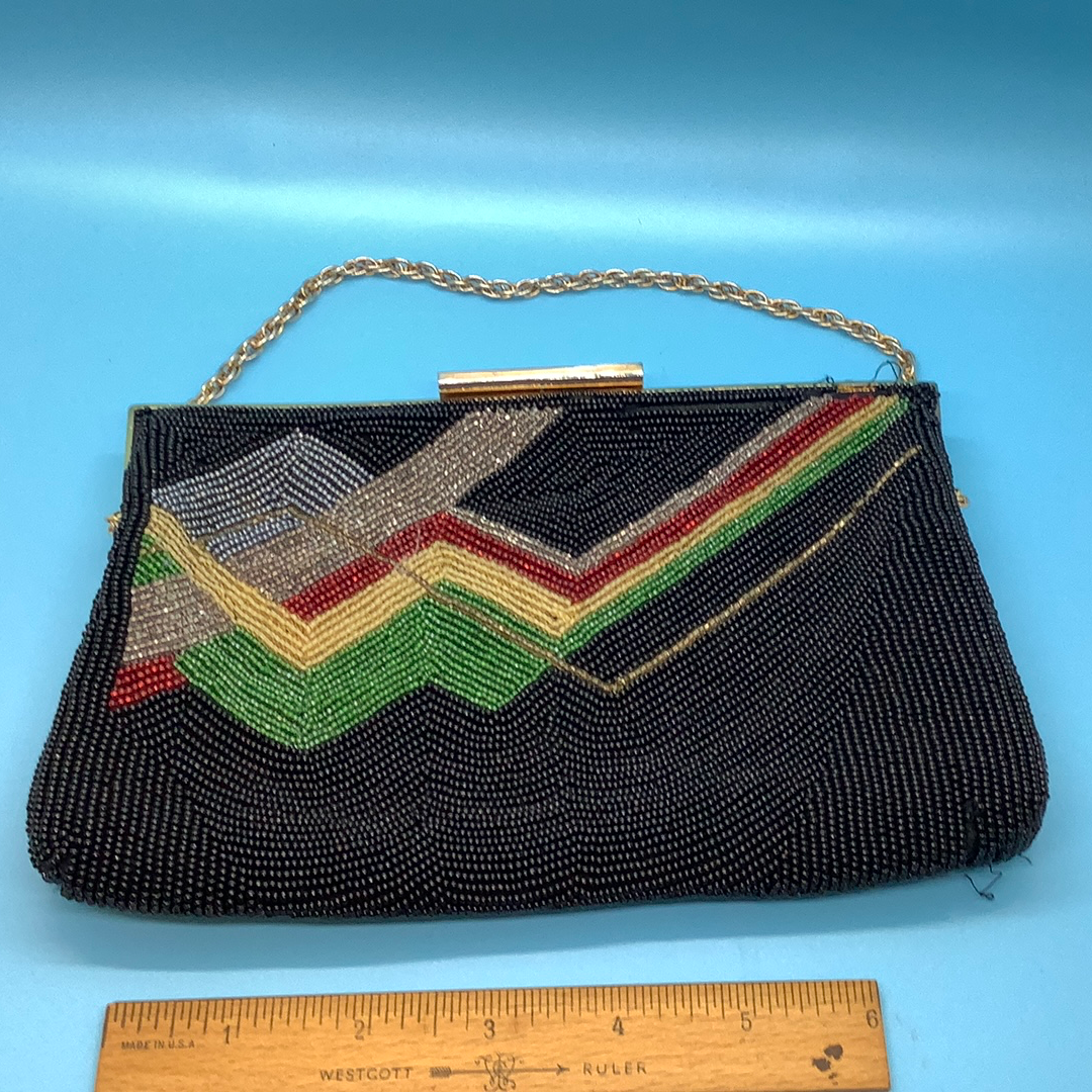 Vintage Black/Red/Gold/Green- Beaded Clutch/Purse – Diana Minotti