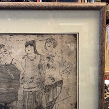 Vintage Marion A Baker, "The Sponsors", (5 Women) Etching, Washed Brown Oak Frame