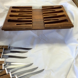 Mid Century Woodlawn By Carvel Wood Handles Set 6 in Wood Holder Tray