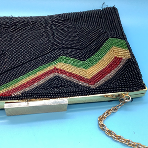 Vintage Black/Red/Gold/Green- Beaded Clutch/Purse